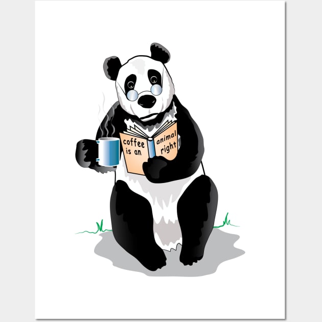 Panda Drinks Coffe And Reading Book Wall Art by ArticArtac